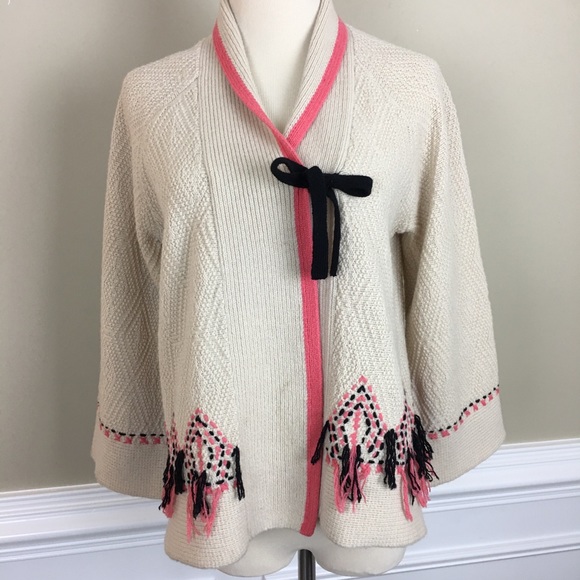 Hoss intropia ivory knit open front tie cardigan S - Picture 2 of 8